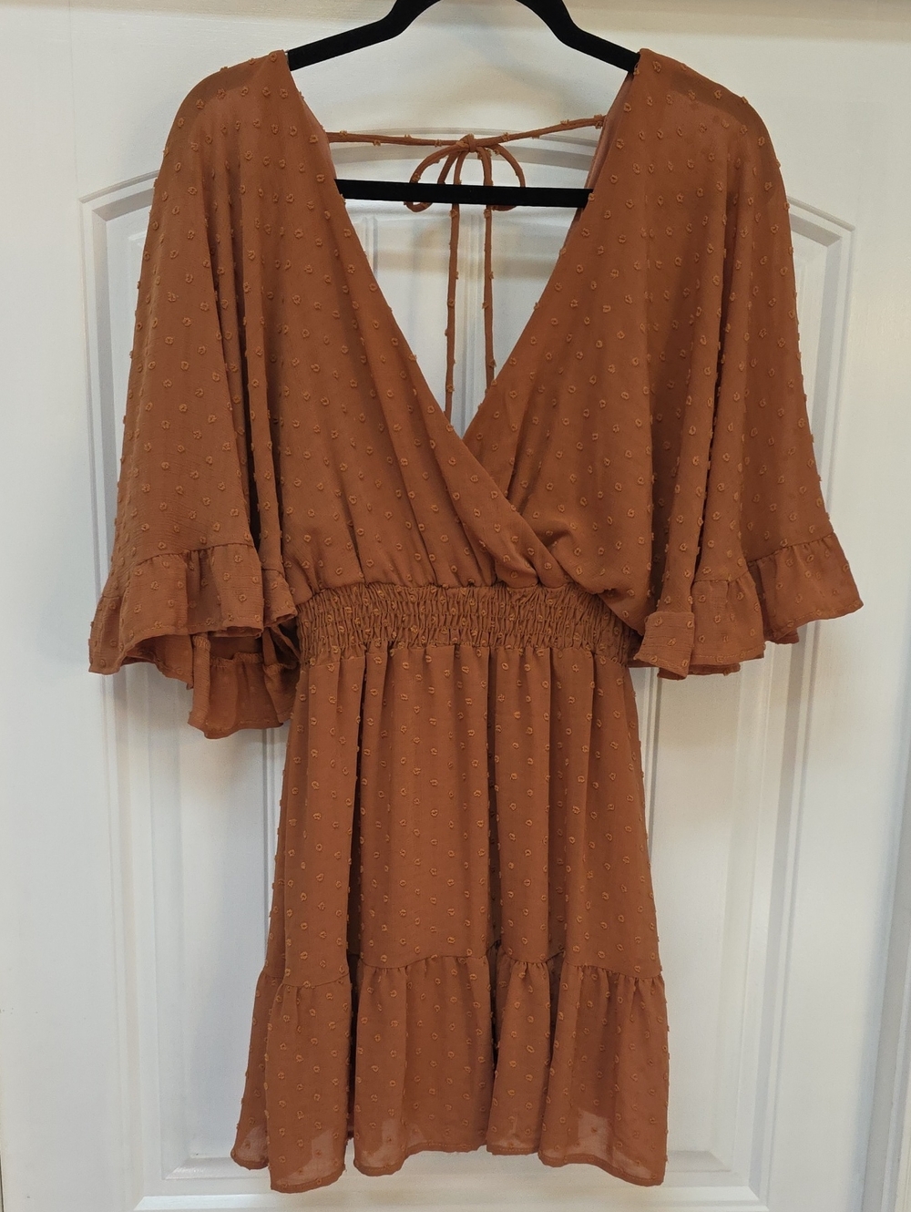 Peach Love California Rust Brown Tiered Ruffle Mini Dress - Sz Small